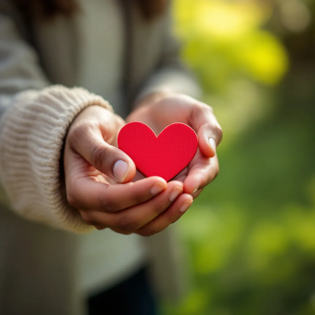 Una mano entrega un corazón rojo a otra mano